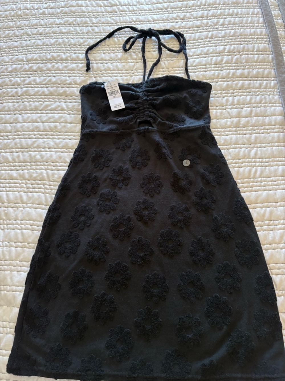 New American Eagle Outfitters Black Strapless Floral Applique Dress